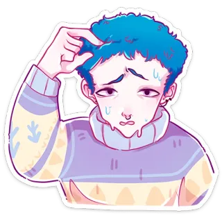 😓 person, sweaty, blue hair, worried, sticker whatsapp sticker