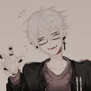 🤍 anime, cartoon, glasses, fangs, earrings, cute, boy whatsapp sticker