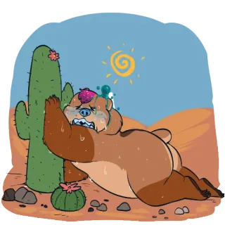 💦 deserto, cacto, urso, triste, chorando, calor, suor telegram sticker