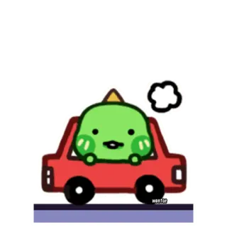 🚗 WONTOP 卡通, 汽车, 驾驶, 可爱, 绿色, 插画 whatsapp sticker
