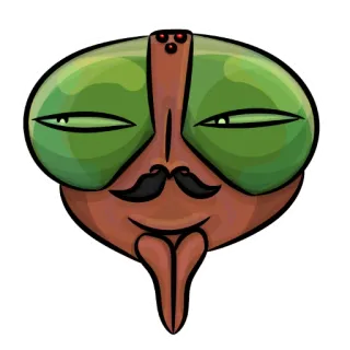 🤔 Alien, Bigode, Rosto, Desenho animado, Engraçado, Olhos, Ilustração telegram sticker