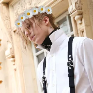 🌼 человек, венок из цветов, портрет, молодость, стиль telegram sticker