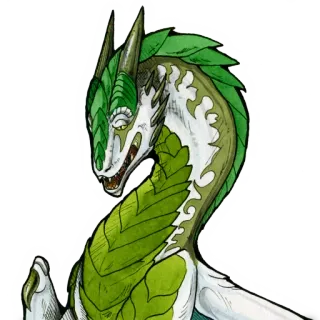 😴 naga, daun, hijau, putih, makhluk, mitos, fantasi, seni telegram sticker
