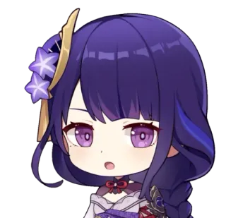 😳 Raiden Shogun Genshin Impact Anime, Jeu vidéo, Genshin Impact, Raiden Shogun, Chibi, Cheveux violets, Yeux violets whatsapp sticker
