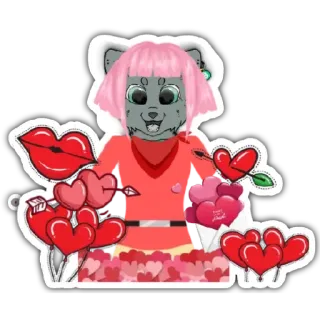 🐱 Sweet & Cute kucing, merah muda, hati, imut, manis, cinta, hari valentine whatsapp sticker