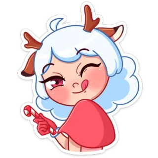 😉 Мультфильм, Персонаж, Девочка, Олень, Леденец, Милый, Наклейка whatsapp sticker