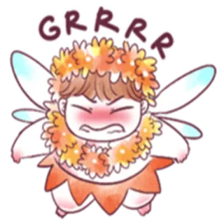 😠 GRRR fada, rabugento, zangado, asas, flores, fofo, desenho animado telegram sticker