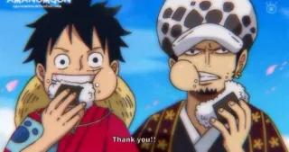 🤤 Luffy One Piece Thank you!! Anime, One Piece, Ruffy, Law, Essen, Reisball, Danke telegram sticker