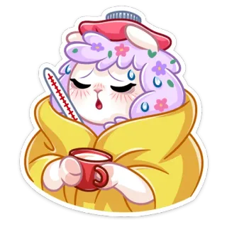 😔 malato, influenzato, raffreddore, termometro, mal di testa, cartone animato, carino, adesivo whatsapp sticker