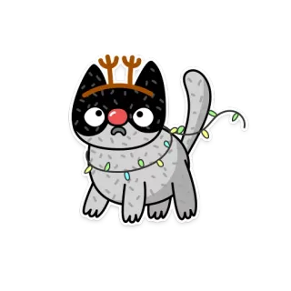 🦌 고양이, 크리스마스, 조명, 순록, 휴일, 축제, 귀여운 telegram sticker