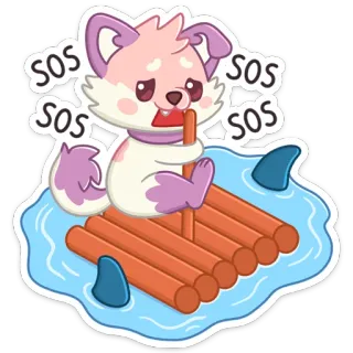 🙈 SOS животное, мультфильм, бедствие, вода, плот, акула, SOS, помощь telegram sticker