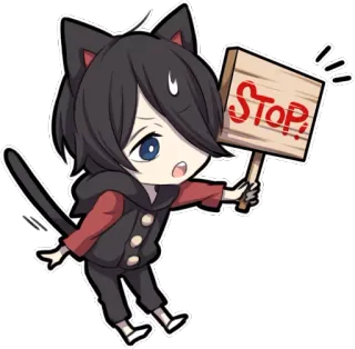 🚫 STOP! Anime anak kucing, Rambu berhenti, Peringatan, Chibi, Kawaii telegram sticker