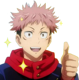 👍 Yuji Itadori Jujutsu Kaisen Аниме, Jujutsu Kaisen, Юдзи Итадори, Большой палец вверх, Персонаж telegram sticker