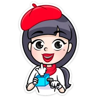 👩‍🦰 мультфильм, средний палец, оскорбительный, девушка, берет, художник telegram sticker