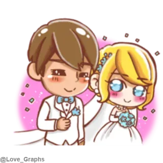 🙂 đám cưới, cô dâu, chú rể, hôn nhân, lễ kỷ niệm, tình yêu, cặp đôi, chibi telegram sticker