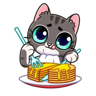 😛 chat, crêpes, nourriture, petit déjeuner, dessin animé, mignon whatsapp sticker