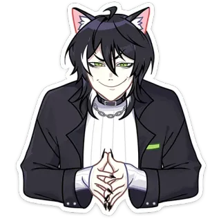 😈 애니메이션, 고양이 귀, 능글, 검은 머리, 교활한, 장난기 있는 telegram sticker