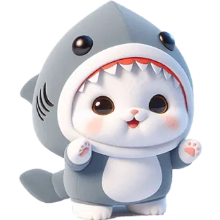 🤔 gato, gatito, tiburón, disfraz, lindo, animal, dibujos animados, chibi whatsapp sticker