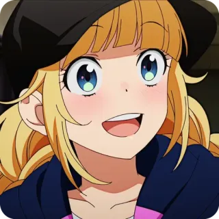🙂 Animé, Dessin animé, Fille, Cheveux blonds, Chapeau, Mignon, Souriant whatsapp sticker