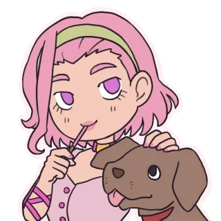 😊 Trish Una JoJo's Bizarre Adventure animé, Jojo, cheveux roses, chien, mignon telegram sticker
