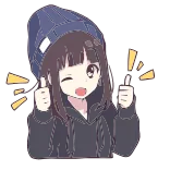 👍 Anime Mädchen, Daumen hoch, Zwinkern, Mütze, Fröhlich, Süß whatsapp sticker