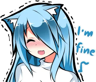 😸 I'm fine Anime, Kocia dziewczyna, Słodki, Wyraz twarzy, Zawstydzony, Rumieniec, Szczęśliwy telegram sticker