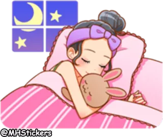 😴 @MHStickers dormindo, noite, cama, lua, estrelas, desenho animado, menina, coelho, fofo telegram sticker