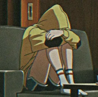 😖 triste, anime, sudadera con capucha, solo, deprimido, sofá telegram sticker
