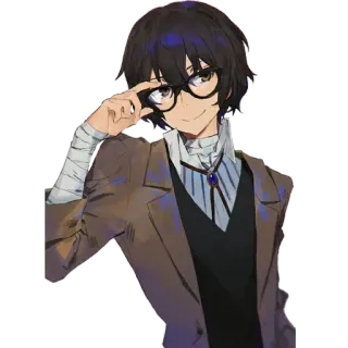 😎 Osamu Dazai Bungo Stray Dogs Anime, Mangá, Bungo Stray Dogs, Osamu Dazai, Óculos, Personagem telegram sticker