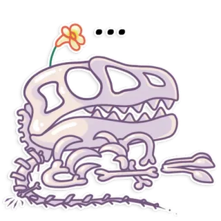 😲 ooo dinossauro, esqueleto, desenho animado, flor, ossos, fofo telegram sticker