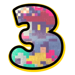 👌 数字, 三, 像素化, 几何, 彩色 telegram sticker