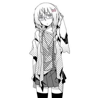 😕 anime, manga, girl, glasses, braids, character, cartoon telegram sticker