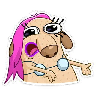 ❓ dessin animé, chien, cheveux roses, drôle, expression whatsapp sticker