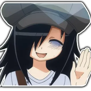👋 Tomoko Kuroki Watamote Anime, Manga, Dziewczyna, Otaku, Uśmiech, Machanie whatsapp sticker