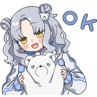 👌 OK アニメ, かわいい, 女の子, クマ, OK telegram sticker