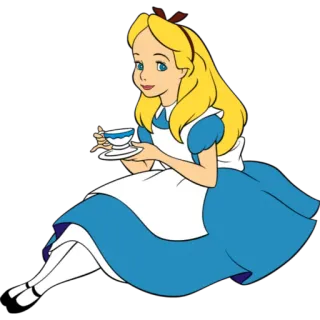 ☕️ Alice Alice in Wonderland 爱丽丝梦游仙境, 迪士尼, 爱丽丝, 卡通人物, 茶杯, 金发, 蓝色连衣裙 whatsapp sticker