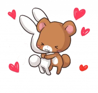 🤗 ours, lapin, câlin, coeurs, mignon, dessin animé, animal whatsapp sticker