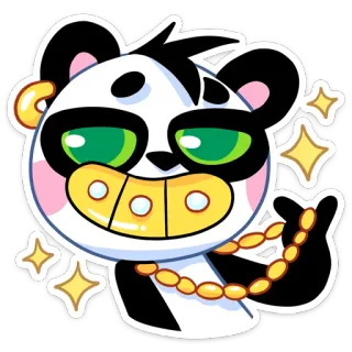 🤑 Panda, Dessin animé, Or, Bijoux, Animal, Autocollant, Personnage telegram sticker