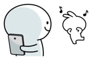 😛 Мультик, Персонаж, Милый, Белый, Телефон, Улыбающийся telegram sticker