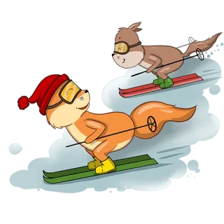 🐿 narty, wiewiórki, śnieg, sporty zimowe, narty, zwierzęta telegram sticker