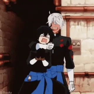 😂 Anime, Desenho animado, Medo, Abraçando, Engraçado, Preto, Branco whatsapp sticker