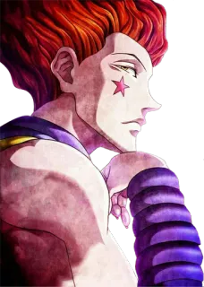 😒 Hisoka animé, hisoka, hunter x hunter, cheveux roux, personnage telegram sticker