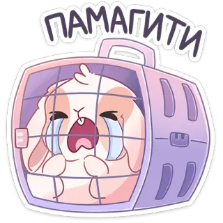 😭 ПАМАГИТИ chorando, triste, animal, coelho, gaiola, desenho animado whatsapp sticker