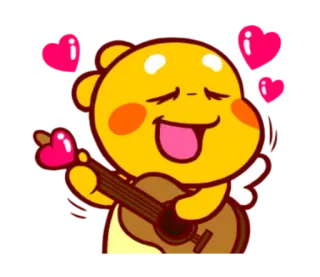❤ 漫画, クマ, 愛, ギター, ハート, 可愛い, 黄色 telegram sticker