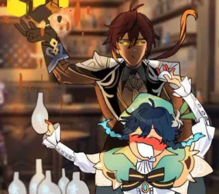 🤬 Zhongli Genshin Impact genshin impact, аниме, чжун ли, венти, фанарт, видеоигра telegram sticker