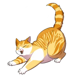 😋 kucing, kucing tabby oranye, hewan peliharaan, binatang, meregangkan, lucu, felin telegram sticker