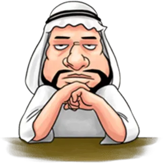😐 man, cartoon, Middle Eastern, traditional clothing, headscarf, serious, expression telegram sticker
