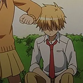 ▪️ Anime, Mangá, Menino, Sentado, Cabelo loiro, Uniforme escolar telegram sticker
