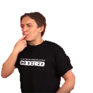 😖 CODE RED man, t-shirt, code red, thinking, person, portrait telegram sticker