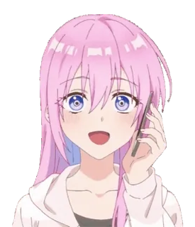 π anime, girl, pink hair, phone, cartoon, character telegram sticker